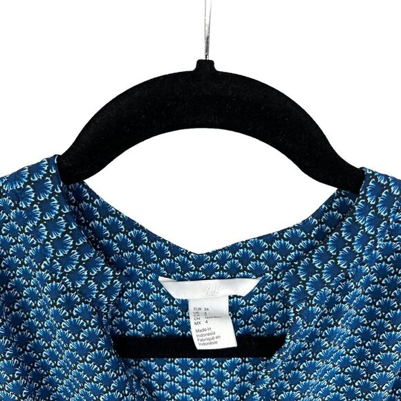 H&M Womens Dress Fit & Flare V Neck Ruffled Sleeves Tie Elastic‎ Waist Blue Sz 4 - Picture 3 of 5